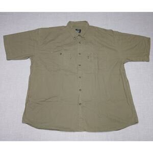 Lakin McKey Work Shirt Mens 3XL R Olive Short Sleeve Button Down Cotton Durable
